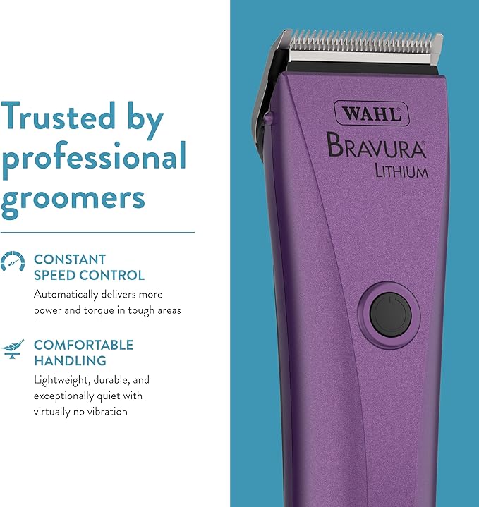 Wahl Professional Animal Bravura Lithium Ion Clipper - Pet, Dog, Cat, and Horse Corded/Cordless Clipper Kit, Purple (41870-0423)