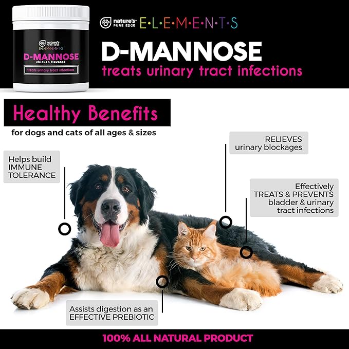 D-Mannose Supplement with Real Chicken for Dogs and Cats. Use for Immediate and Preventative Treatment of Bladder and Urinary Tract Infections UTIs. Stop Kidney Stones. Extra Strength 115 grams.