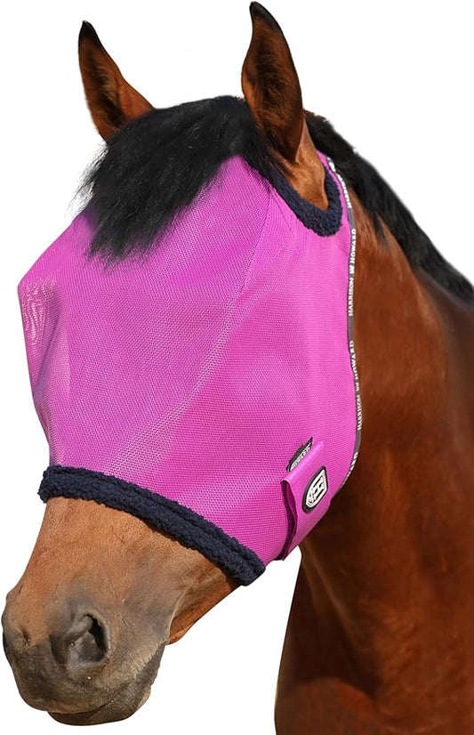 Harrison Howard All Round Mesh Horse Fly Mask UV Protective with Fleece Padded Edging Purple M