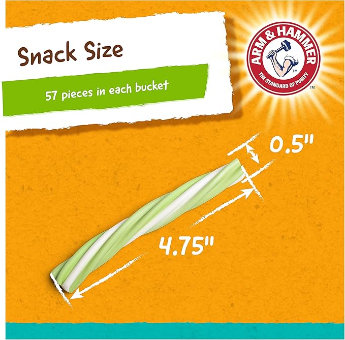 Arm & Hammer Fruit Twisters Dental Treats for Dogs, Value Pack Bucket 57 Pieces | Green Apple Flavored Dog Dental Chews Fight Bad Breath, Plaque & Tartar Without Brushing for Dog Dental Care