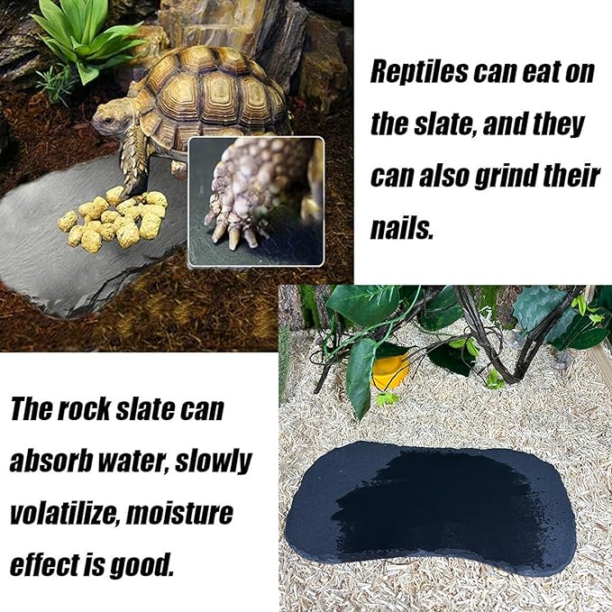 Reptile Basking Platform 13.7''x8.3'' Turtle Rock Slate Feeding Bowl Food Dish Feeding Plate TortoiseBathing Resting Platform for Lizard Gecko Bearded Dragon Chameleon Snake Frog