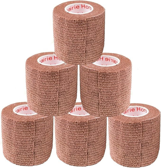 2 Inch Vet Wrap Tape Bulk (Brown) (Pack of 6) Self Adhesive Adherent Adhering Flex Bandage Grip Roll for Dog Cat Pet Horse