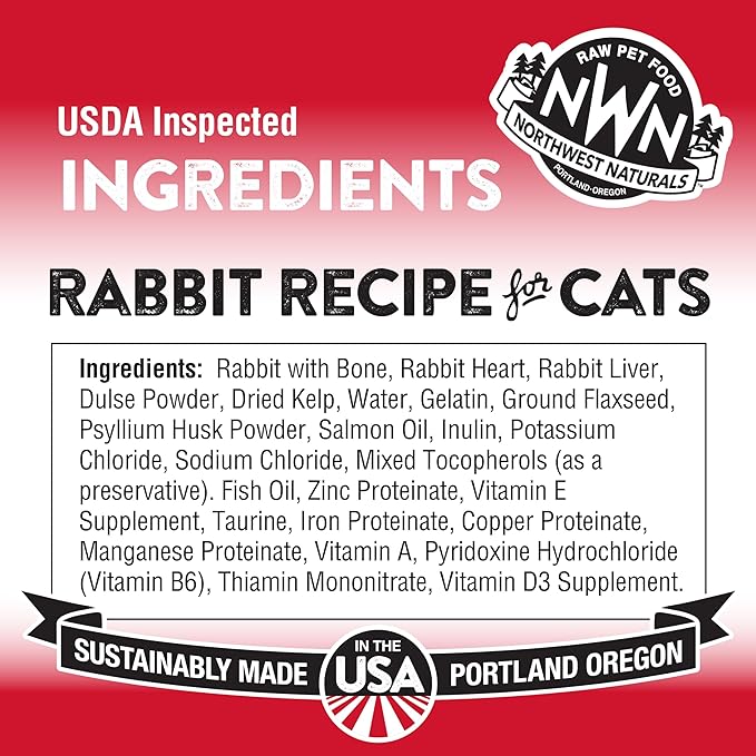 Northwest Naturals Freeze-Dried Rabbit Cat Food - Bite-Sized Nibbles - Healthy, Limited Ingredients, Human Grade Pet Food, All Natural - 11 Oz (Packaging May Vary)