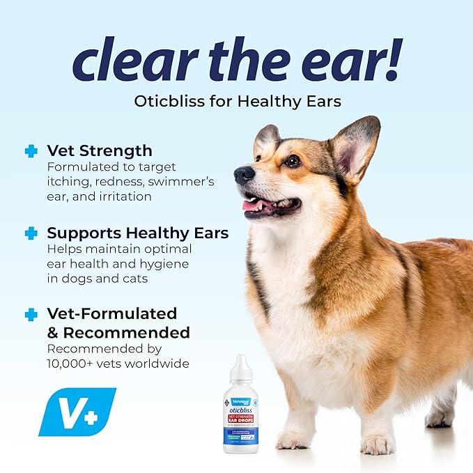 Vetnique Oticbliss Cat & Dog Ear Infection Treatment Drops - with 1% Hydrocortisone & MicroSilver BG for Dog Yeast Ear Infections - Vet Recommended Cat & Dog Ear Cleaner for Itchy Ear Relief