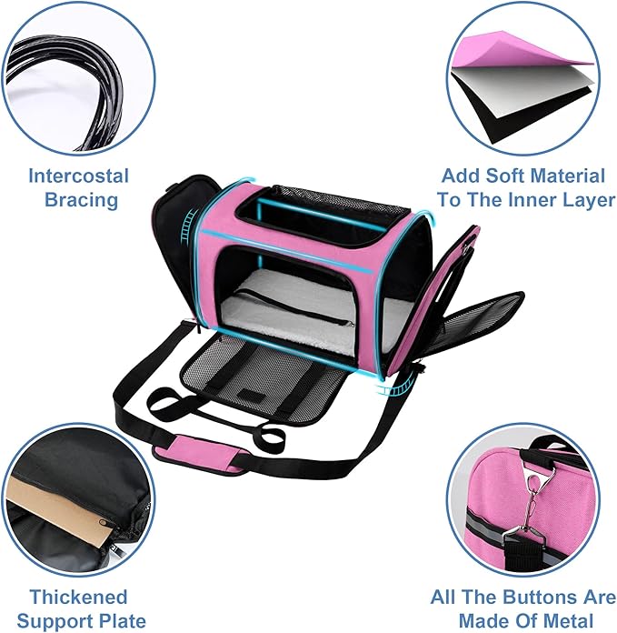 Large Cat Carrier Dog Carrier Pet Carrier Under 25 Lbs,Large Cats Small to Medium Dogs Portable Soft Sided Folding Travel Pet Carrier, Cat Carrier for 2 Cats Car Travel Carrier(Large, Pink)