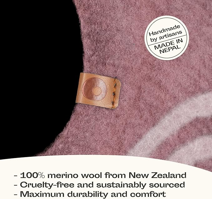 MEOWFIA Premium Felt Cat Bed Cave - Handmade 100% Merino Wool Bed for Cats and Kittens (Light Shades) (Medium, Pink)
