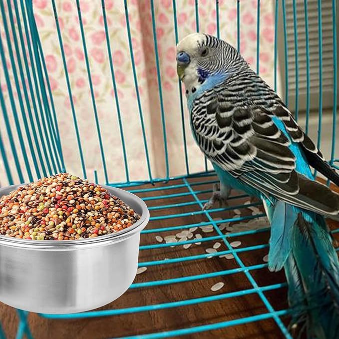 HUANJIAN Bird Feeder Dish Cup,Pet Feeder Water,Chinchilla Food Bowl,Stainless Steel Bird Bowls with Clamp,(30oz)