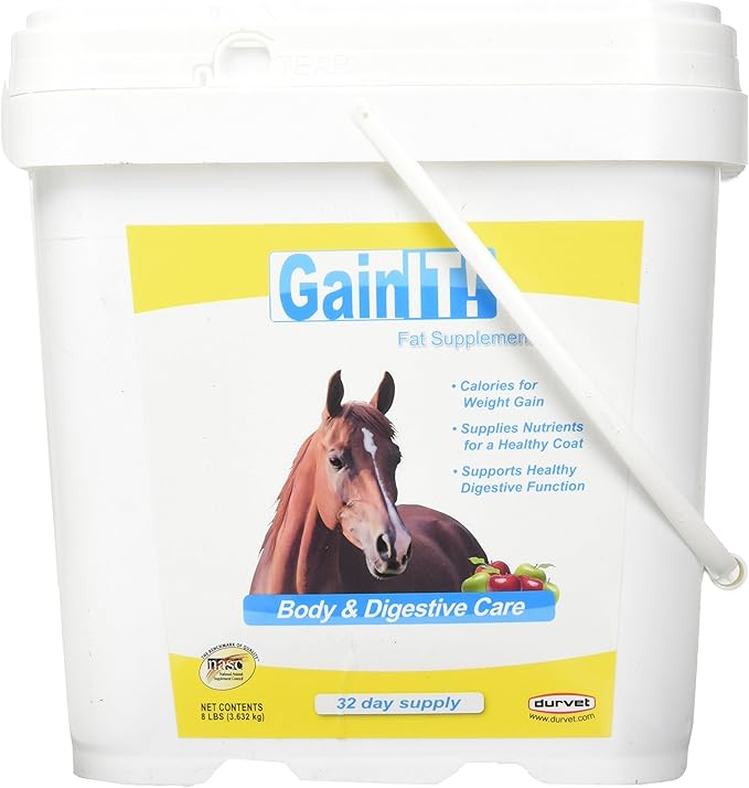 Durvet Gain It Fat Supplement Body and Digestive Care For Horses, 8 Pound Container