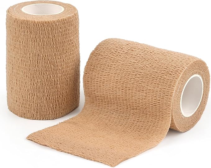 AUPCON Vet Wrap Cohesive Bandages Bulk Self Adhesive Bandage Wrap Self Adherent Wrap Non-Woven for Dogs Pet Animals & Ankle Sprains & Swelling 3 Inch x 5 Yards (2 Pack Beige)