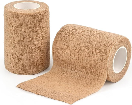 AUPCON Vet Wrap Cohesive Bandages Bulk Self Adhesive Bandage Wrap Self Adherent Wrap Non-Woven for Dogs Pet Animals & Ankle Sprains & Swelling 2 Inch x 5 Yards (2 Pack Beige)