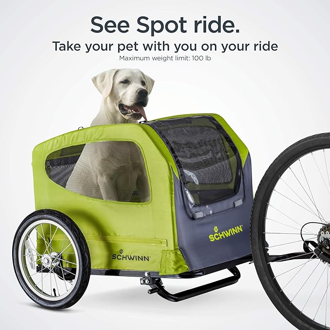 Schwinn Rascal Bike Dog Trailer, Carrier for Small and Large Pets, Easy Folding Cart Frame, Quick Release Wheel, Universal Bicycle Coupler, Washable Non-Slip Lining