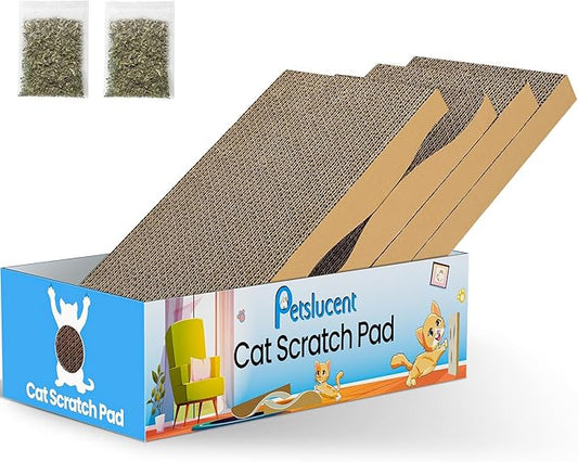 Petslucent Cat Scratching Board - 4PCS Cat Scratcher with Box, Large Size Cat Scratching Pad Easy for Cats to Scratch, Corrugated Cardboard Cat Scratchers Lounge for Indoor Kitty to Rest and Play