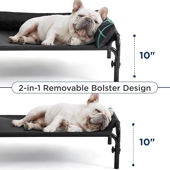 Bedsure XL Elevated Raised Outdoor Dog Bed - Cooling Dog Cot Bed with Bolster for Extra Large Dog, Lifted Pet Bed with Breathable Teslin Mesh, Dog Hammock Bed with Non-Slip Feet, Black, 42 inches