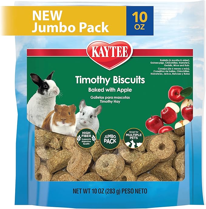 Kaytee Timothy Biscuits Baked Treat with Apple for Rabbits, Guinea Pigs, Chinchillas, Hamsters, Gerbils, and Mice, 10 oz