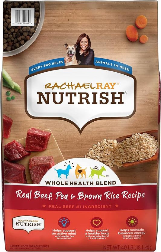 Rachael Ray Nutrish Premium Natural Dry Dog Food with Added Vitamins, Minerals & Taurine, Real Beef, Pea, & Brown Rice Recipe, 40 Pounds (Packaging May Vary)