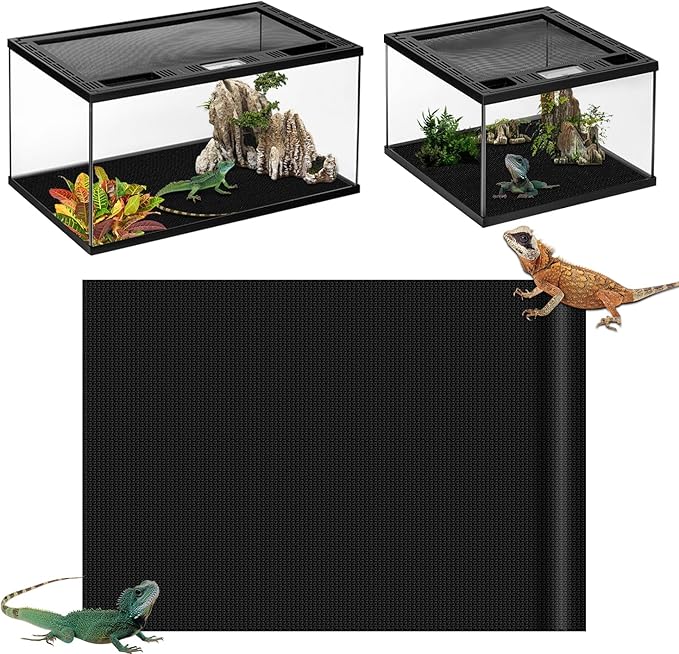 Bearded Dragon Tank Accessories, 17.5X156 Inches bearded dragon mat flooring Reptile Carpet Substrate for Lizard, Iguana, Snake, Tortoise, Non-Adhesive Reptile Habitat Bedding, Black