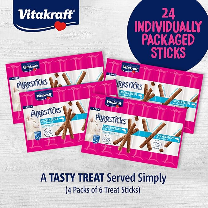 Vitakraft PurrSticks Meaty Cat Sticks - Chicken with Salmon - Segmented and Breakable Meatstick - Deliciously Tender - Multi Pack of 4