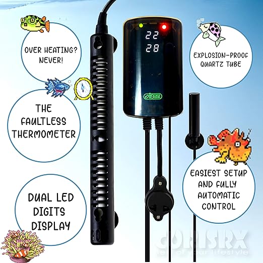 Corisrx Submersible Aquarium Heater Set - 55-100 Gallon Betta Fish Tank Temperature Controller, Turtle Tank Thermometer, Freshwater Saltwater Large Tank Thermostat (450W (for 50 to 80 Gallon))