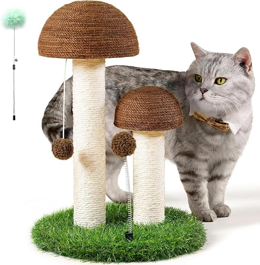 Odoland Cat Scratching Post Mushroom Natural Durable Sisal Board Scratcher for Kitty’s Health and Good Behavior, Furniture Scratch Deterrent Accessories for Cats Brown