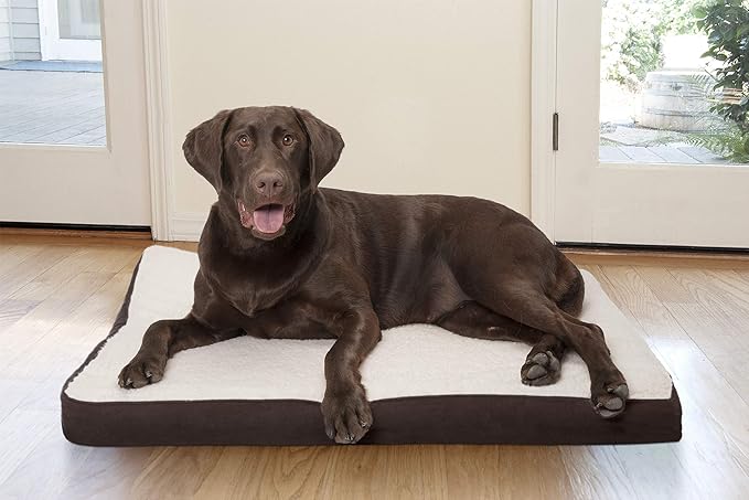 Furhaven Orthopedic Dog Bed for Large/Medium Dogs w/ Removable Washable Cover, For Dogs Up to 55 lbs - Sherpa & Suede Mattress - Espresso, Large