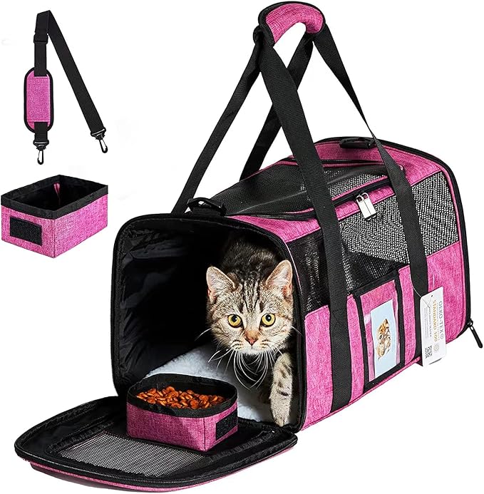 Extra Large Pet Carrier 20 lbs+, Soft Sided Cat Carriers for Large Cats Under 25 lbs, Folding Big Dog Carrier 20"x13"x13", Cat Carrier for 2 Cats Travel Carrier -Large- Red