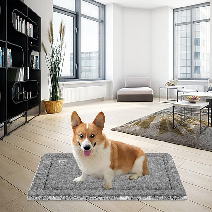 EMPSIGN Dog Bed Mat Dog Crate Pad Reversible (Cool & Warm), Machine Washable Dog Crate Mat, Kennel Pad for Dog Sleeping Mattress for Large Medium Small Dogs, Grey