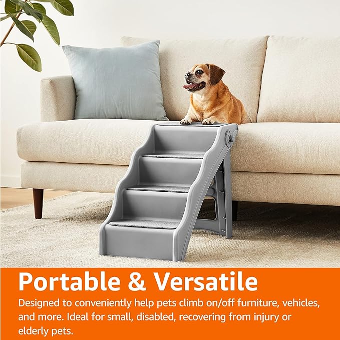 Amazon Basics Foldable Steps for Dogs and Cats, Grey, 14.6"X24.82"X19.5"