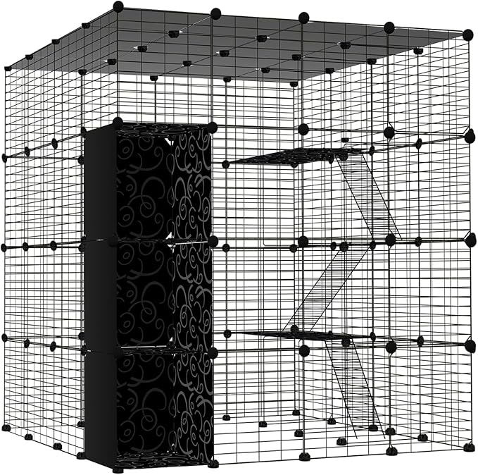 4-Tier Large Cat Cages Indoor, DIY Cat Enclosure, Cat Playpen Catio Detachable Metal Wire Kennels Pet Crate Large Exercise Place Ideal for 1-6 Cat