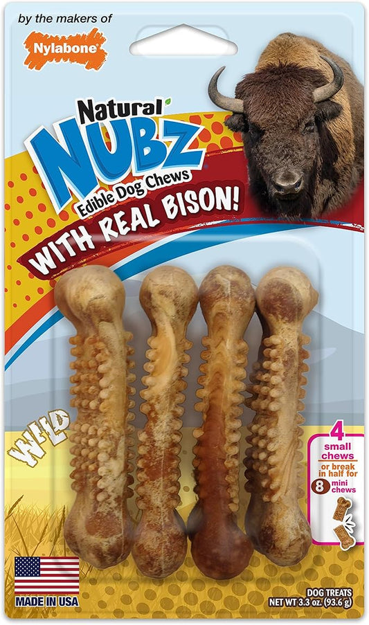 Nylabone Nubz WILD Natural Edible Chew Treats for Dogs, Made in USA, Bison Flavor, Small - Up to 25 lbs. (4 Count)