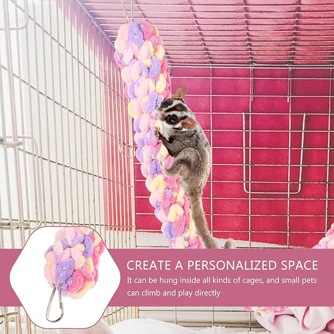 TEHAUX Sugar Glider Swing Toy Sugar Glider Climbing Rope Cotton Rope Guinea Pig Animal Hanging Cage Hamster Toy Parrot Climbing Rope Sugar Glider Cage Accessories for Small Animals (Colorful)