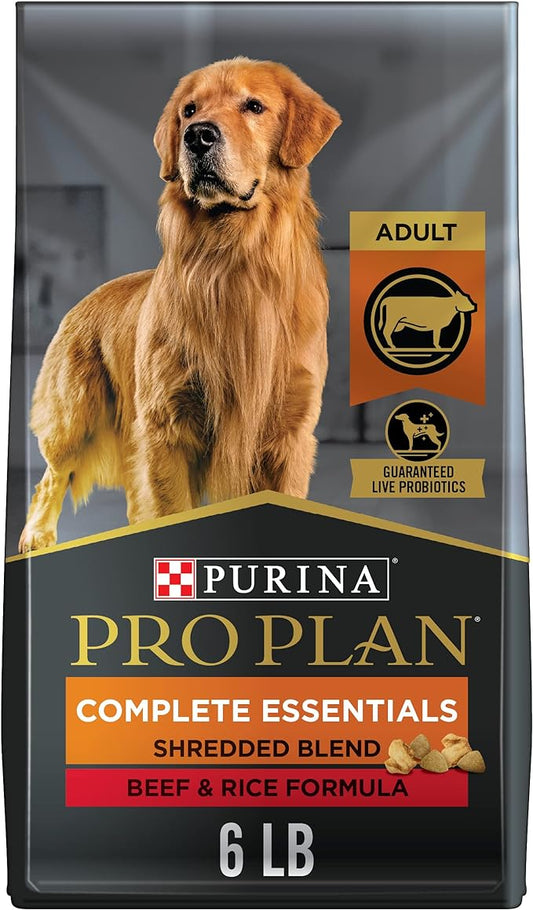 Purina Pro Plan High Protein Dog Food With Probiotics for Dogs, Shredded Blend Beef & Rice Formula - 6 lb. Bag