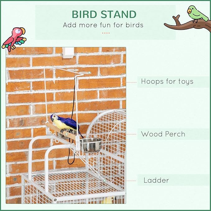 NicBex 55" Large Bird Cage with Play Top and Stand,Pet Flight Birdcage for Parrot Lovebirds Finches Parakeets Budgie Parrotlet Conures,Bird Cage with Tray, Food Cups, Rolling Stand,White