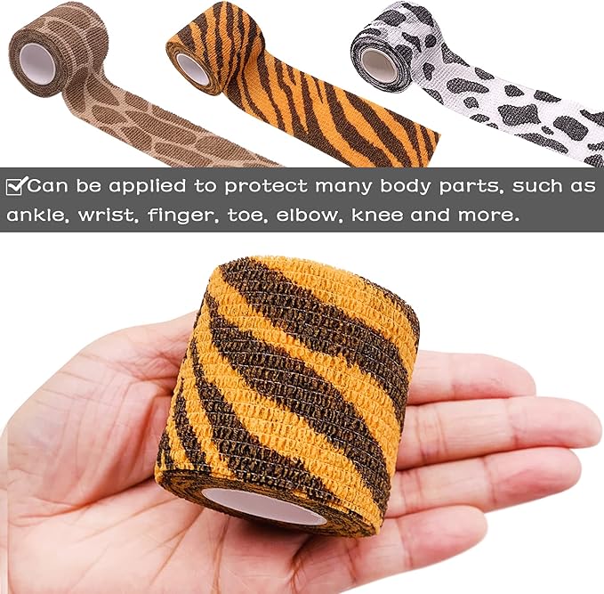 6 Rolls Self Adhesive Bandage Wrap 2 Inch Animal Print Wrap Cohesive Bandage for Dogs Cats Horses Birds Non-Woven Strong Sports Tape for Wrist Healing Ankle Sprain & Swelling