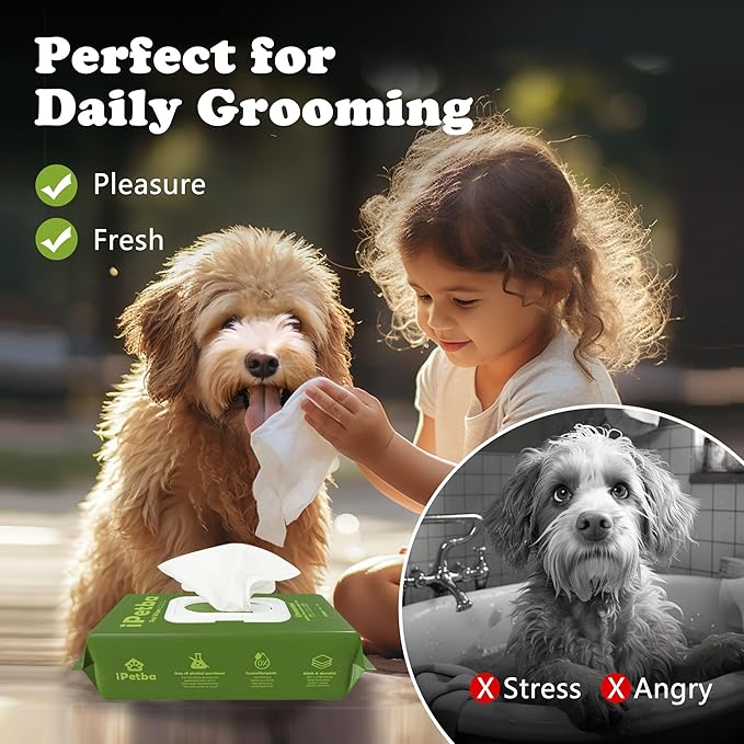 Unscented Dog Grooming Wipes for Cleaning and Deodorizing, Natural Plant Formula Pet Wipes for Dogs Cats on Paws Butt Face Body, Doggie Wipe Fragrance Free 600 Count