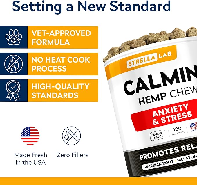 Hemp Calming Chews for Dogs - Dog Calming Treats - Anxiety Relief Treats - Dog Calming Chews - Stress - Sleep Calming Aid - Health & Wellness Supplements for Dog Separation Barking - 120 Treats