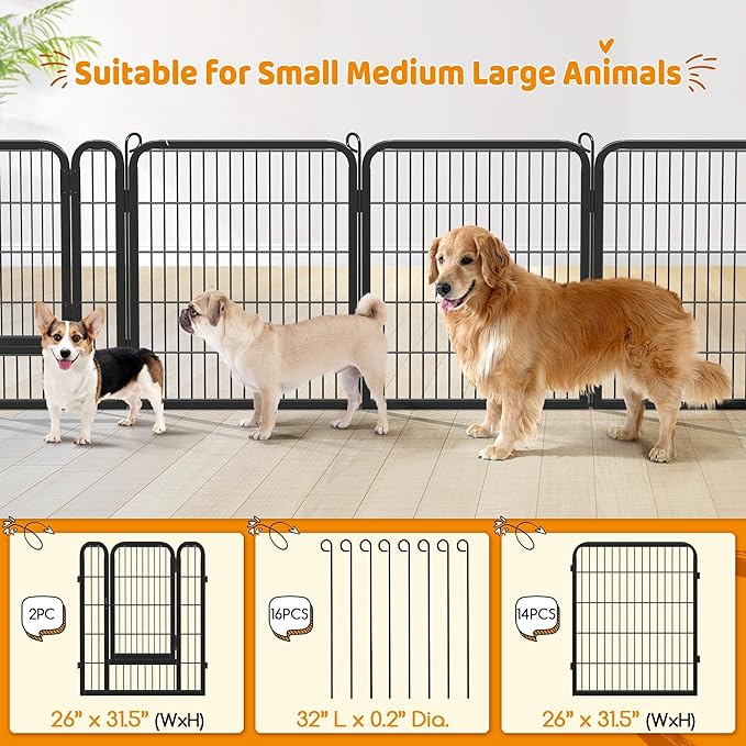 Yaheetech Dog Playpen Outdoor, Indoor Pen for Large/Medium/Small Dogs Animals Portable Playpen for RV Camping Garden Yard 32" Height 16 Panels