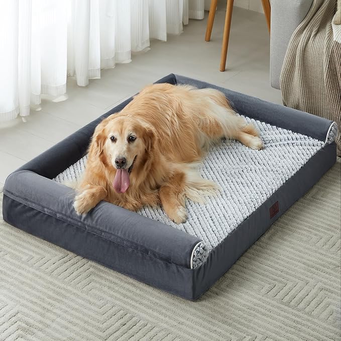 WNPETHOME Dog Beds for Large Dogs, Orthopedic Sofa Dog Bed Mat Pillow with Removable Waterproof Cover, Egg-Foam Dog Crate Bed for Medium Large Dogs