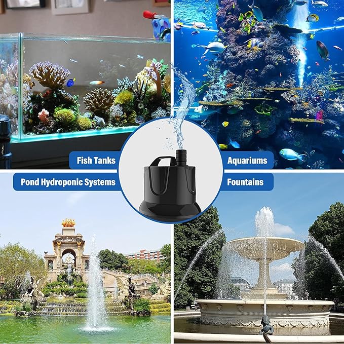 Simple Deluxe 800GPH Bottom Suction Submersible Water Pump 3000L/H 60W, 3 Nozzles with 9.8ft High Lift for Fish Tank, Pond, Aquarium, Hydroponics, Fountains