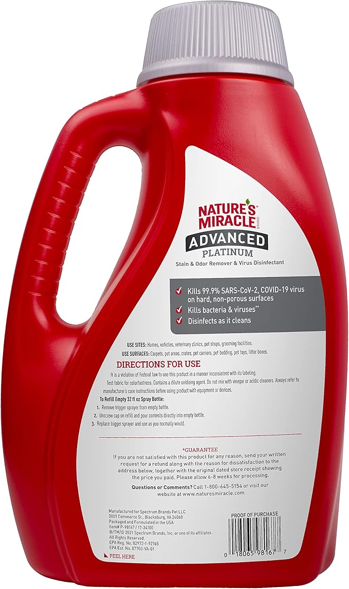 Nature's Miracle Advanced Platinum Stain & Odor Remover & Virus Disinfectant 64 Oz