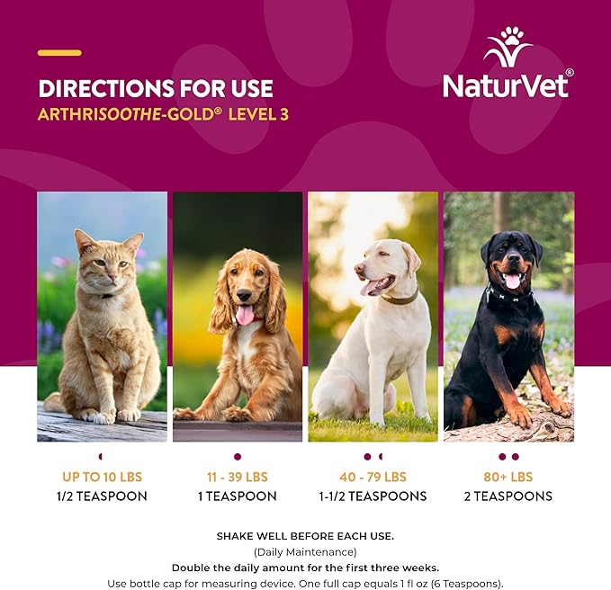 NaturVet ArthriSoothe-Gold Level 3 Advanced Joint Care for Dogs and Cats, 32 oz Liquid, Made in USA