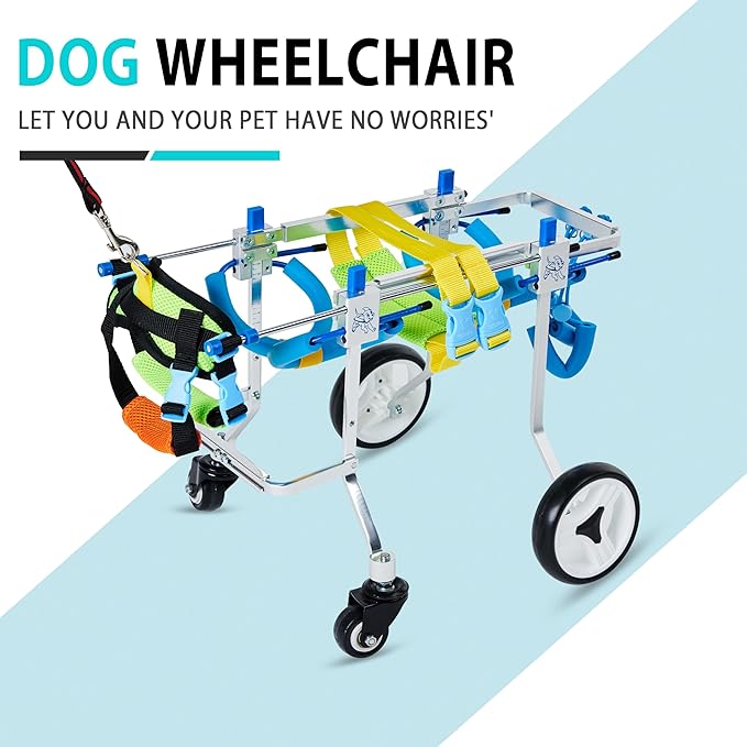 Adjustable 4-Wheel Dog Wheelchair| Pet Wheelchairs with Disabled Hind Legs Walking|Full Support Dog wheelchairs (7-Size) (XS)
