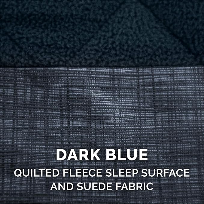 Furhaven Memory Foam Dog Bed for Medium/Small Dogs w/ Removable Bolster & Washable Cover, For Dogs Up to 35 lbs - Quilted Fleece & Suede Print Bolster Chaise - Dark Blue, Medium