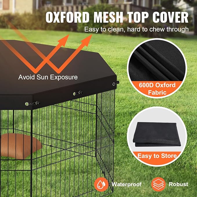 VEVOR Foldable Metal Dog Exercise Pen, Pet Puppy Playpen Yard Fence with Top Cover & Door, Indoor Outdoor 8 Panels 24" W x 24" H Dogs Crate Kennel with Ground Stakes for Small & Medium Dogs