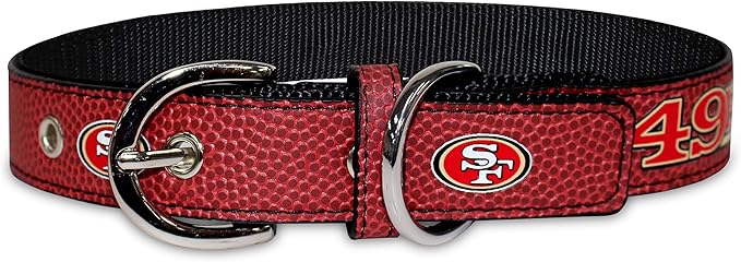 Pets First Tough Leather Pet Collar NFL SAN Francisco 49ERS Premium Dog Collar, Limited Edition, Size Medium. Best & Strongest Heavy-Duty Dog Collar!, Medium (16-20"" Long & 1"" Wide)