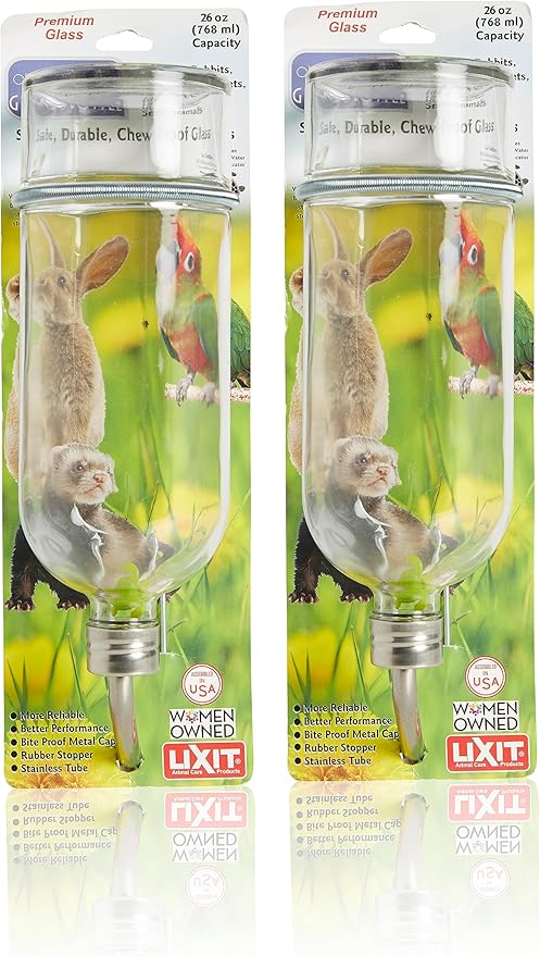 Lixit Chew Proof Flat Sided Water Bottles for Rabbits, Ferrets, Rats, Birds, Hamsters, Guinea Pigs, Chinchillas Gerbils and Other Small Animals (26oz Pack of 2)