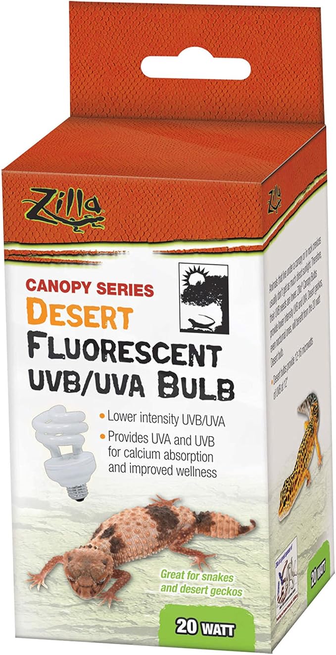 Zilla Canopy Series Fluorescent UVB/UVA Bulbs Desert 20 W, 3.875 IN, White