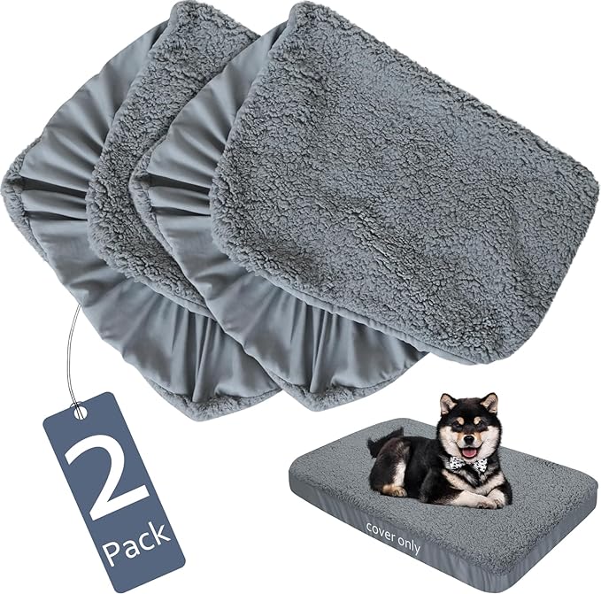 Dog Bed Covers 2 Pack Soft Plush Replacement Washable, Waterproof Dog Bed Liner Grey, Dog Mattress Cover, Pet Bed Cover 36x27 Inches, for Dog/Cat, Cover Only