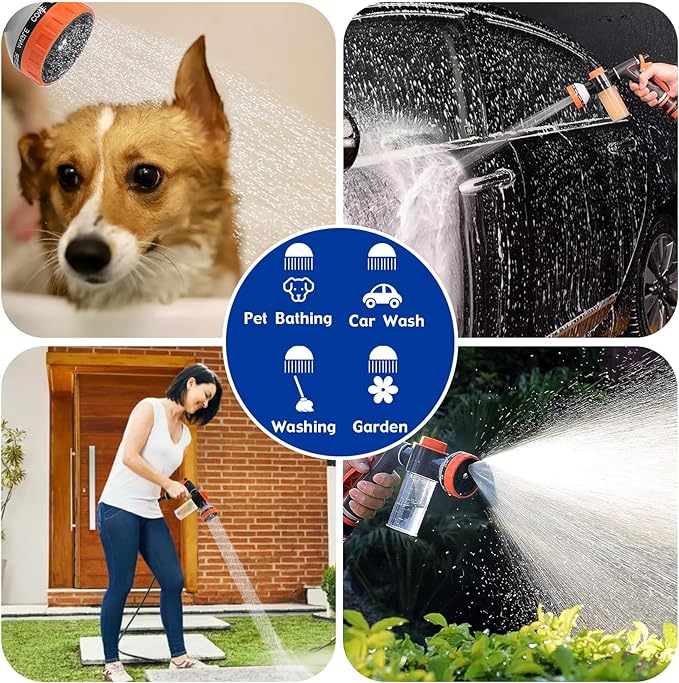 Dog Shower Attachment Water Hose Nozzle Sprayer Set with Metal 3-Way Shower Diverter & 6.6 Ft Long Hose for Bathroom Shower Arm Easy Indoor Outdoor Pet Pup Dog Washer Hose attachment