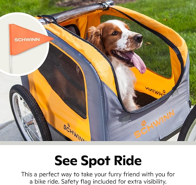 Schwinn Rascal Bike Dog Trailer, Carrier for Small and Large Pets, Easy Folding Cart Frame, Quick Release Wheel, Universal Bicycle Coupler, Washable Non-Slip Lining