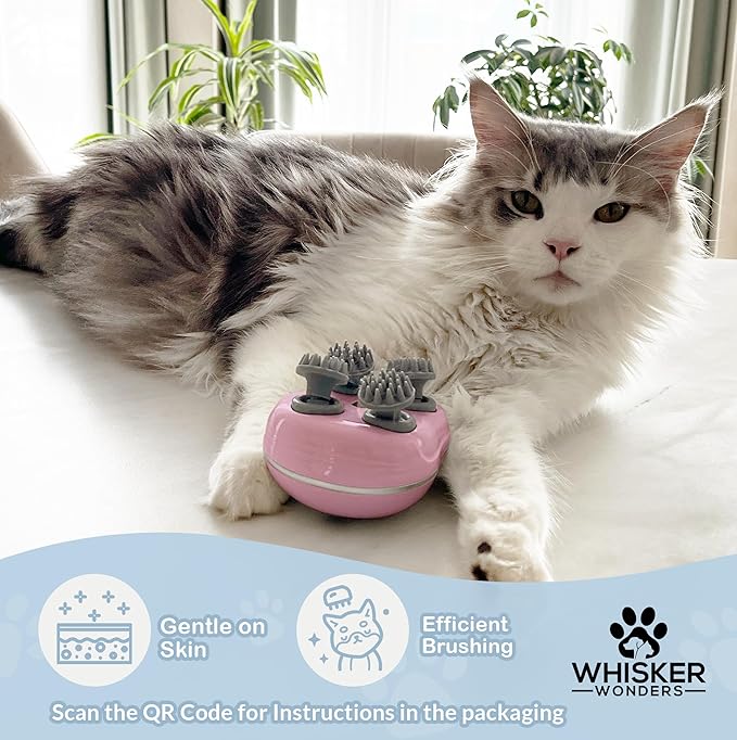 Scalp Massager Pet-Friendly Silicone Massage Brush - Soothing Head, Scalp and Body Scrubber for Pets - Cat Face Electric Sratchers - Gentle Grooming Tool for Ultimate Relaxation (Pink)